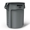 Rubbermaid Commercial 55 gal Round Waste Receptacles, Gray, Open Top, Plastic FG265500GRAY